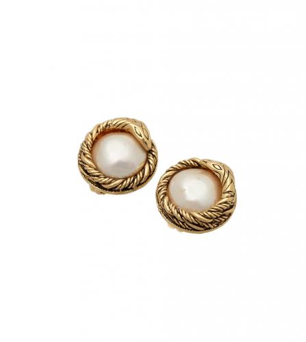 CHANEL VINTAGE PEARL GOLD SNAKE MOTIF EARRINGSシャネル