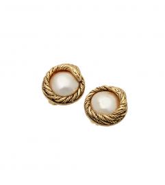 CHANEL VINTAGE PEARL GOLD SNAKE MOTIF EARRINGSシャネル