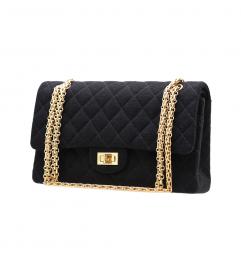 CHANEL VINTAGE BLACK JERSEY BIJOUX CHAIN SHOULDER