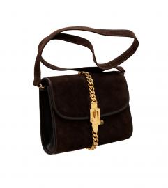 CELINE VINTAGE BROWN SUEDE CHAIN SHOULDER