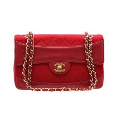 CHANEL VINTAGE JERSEY LEATHER RED SHOULDER シャネル