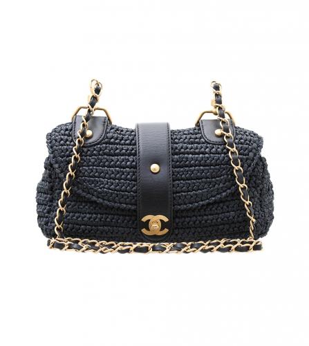 CHANEL VINTAGE RAFFIA NAVY SHOULDER シャネル ヴィンテージ