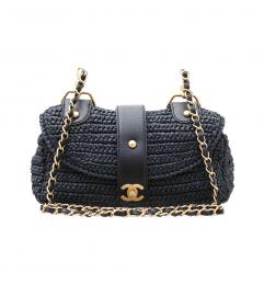 CHANEL VINTAGE RAFFIA NAVY SHOULDER シャネル ヴィンテージ